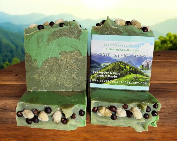 Scottish Highlands Artisanal Soap.Irish Moss Green Algae Soap.Herbal Handcrafted Soap. Gift choice for Outlander fans.Fraser Fir,Herbs,Birch