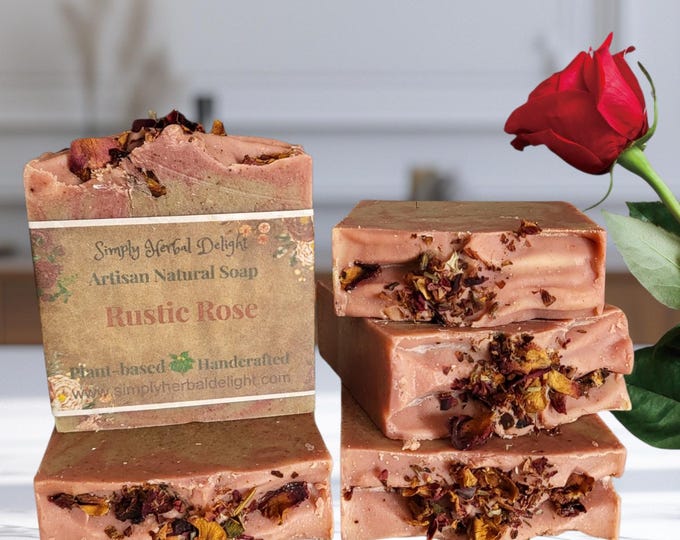 Rustic Rose Artisan Vegan Soap.Handcrafted Boho Rose Petal SPA Soap.Rose Hibiscus Botanical Soap.Handmade Rose Clay Shea butter Vegan Soap
