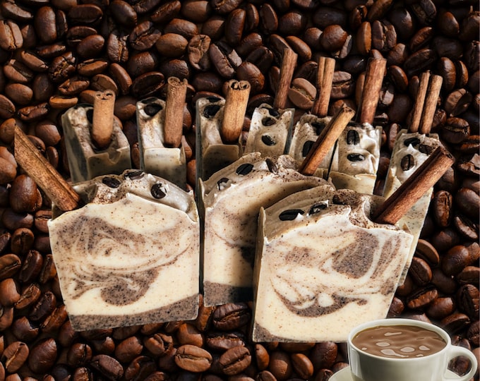 Cinnamon Coffee Swirl Artisan Natural Coffee Soap.Vegan Handmade Coffee Soap.Exfoliating,nourishing,cleansing Soap.  Coffee Shea butter Soap
