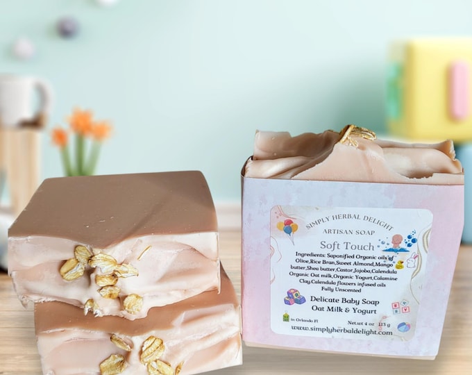 Soft Touch Delicate Baby Soap.Oat milk Yogurt Soap.  Artisan Natural Soap for Babies,Children.Shea,Mango butter,Jojoba,Calamine Clay Soap