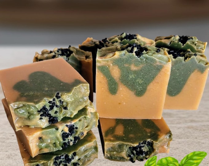 Holy Basil Tomato Leaf Artisan Soap.Handmade Vegetable Soap.Basil Tomato Vegan Soap.Sensitive skin Face and Body Soap.Plant based Basil Soap