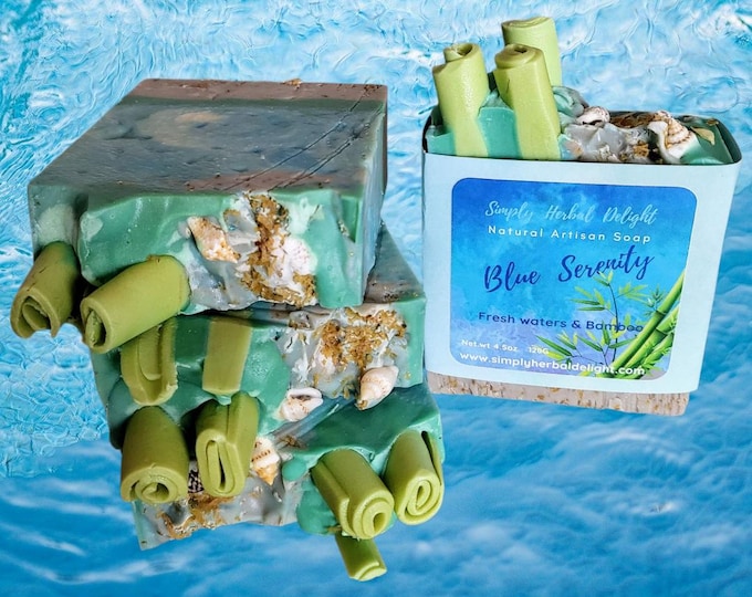 Blue Serenity Artisan Handcrafted Soap.Shea butter Chlorella Handmade Vegan Soap.Bamboo extract,Irish Moss.Natural Gift Soap All skin types