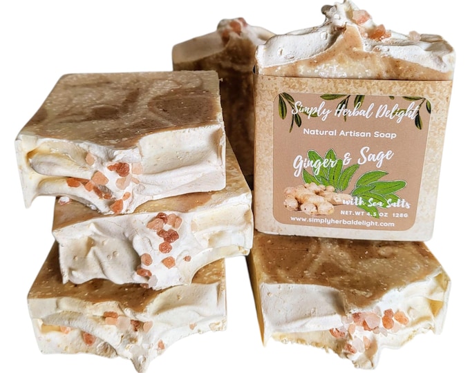 Ginger and Sage Vegan Sea Salt Soap.SPA Holistic Handcrafted Salt Soap.Shea butter,Sage,Lemongrass,Ginger,Chamomile. Exfoliating,Detoxifying