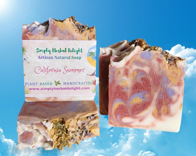 California Summer Artisanal Soap.Wild Flowers and Herbs.  Manjistha root and Purple Clay Handcrafted Soap.Floral,Herbal Summer scent bars