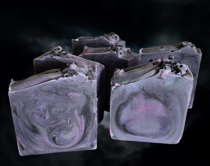 Midnight Aura Artisan Soap.Blue Butterfly Pea,Purple Clay.Gothic Soap Gift.Shea butter Vegan Soap.Black Salt,Sandalwood,  Bay,Palo Santo