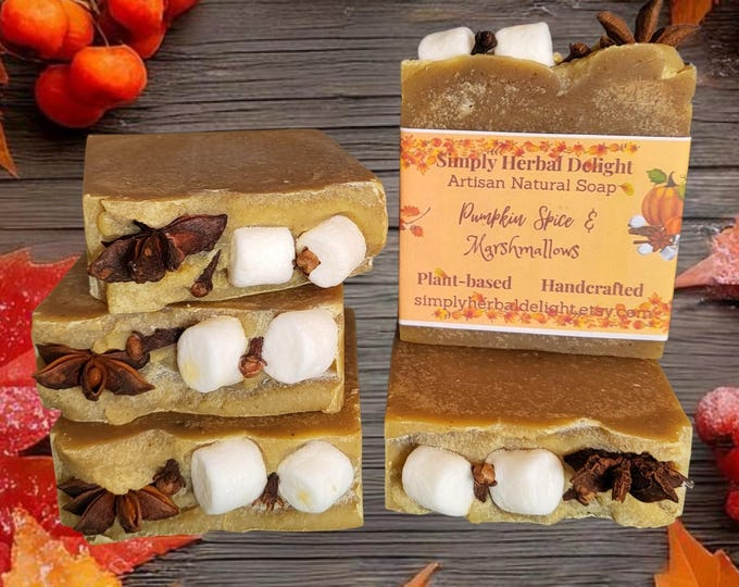 Pumpkin Spice and Marshmallows Artisan Soap.Pumpkin Handmade Soap.Pumpkin Puree,Shea butter, Pumpkin Seed oil.Pumpkin Spice Vegan Soap