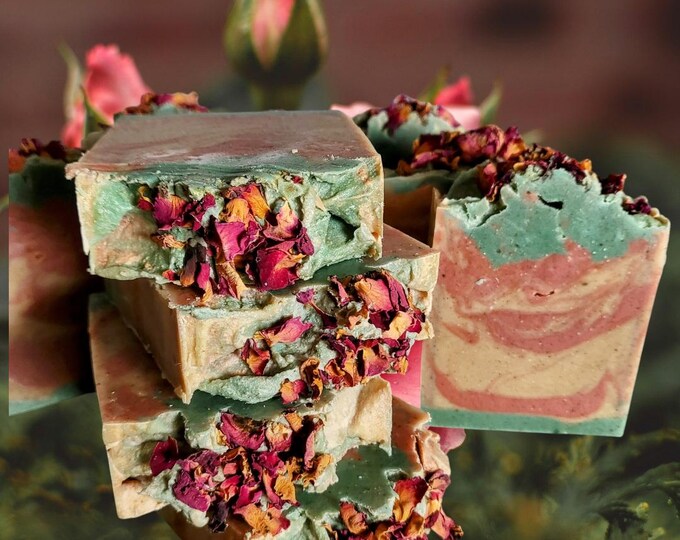 Velvet Rose Artisan Vegan Soap.Handcrafted Boho Rose Petal SPA Soap.Rose Hibiscus Botanical Soap.Handmade Rose Clay Shea butter Vegan Soap