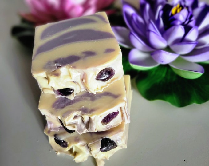 Purple Lotus Amethyst Crystal Artisan Soap.Coconut Cream Handcrafted Vegan Soap. Spirituality,Wisdom,Energy Crystals.Gift Soap Zodiac Stone.