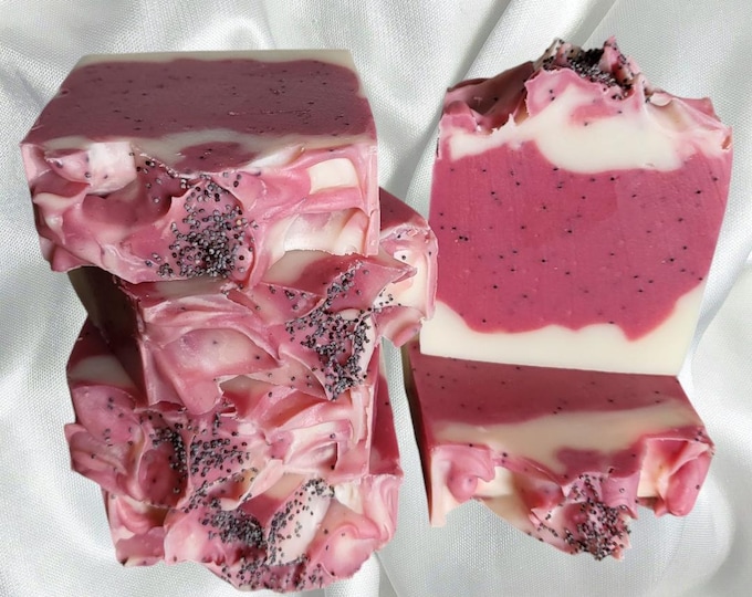 Strawberry Blossom Handcrafted Soap.Manjistha Root Ayurvedic Soap.Shea and Mango butter Handmade Soap.Vegan Poppy seeds,Clay Artisanal Soap