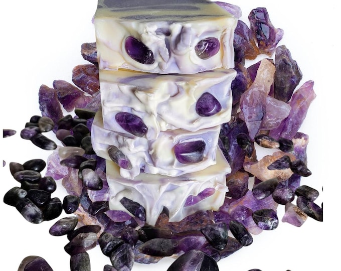 Purple Lotus Amethyst Crystal Artisan Soap.Coconut Cream Handcrafted Vegan Soap. Spirituality,Wisdom,Energy Crystals.Gift Soap Zodiac Stone