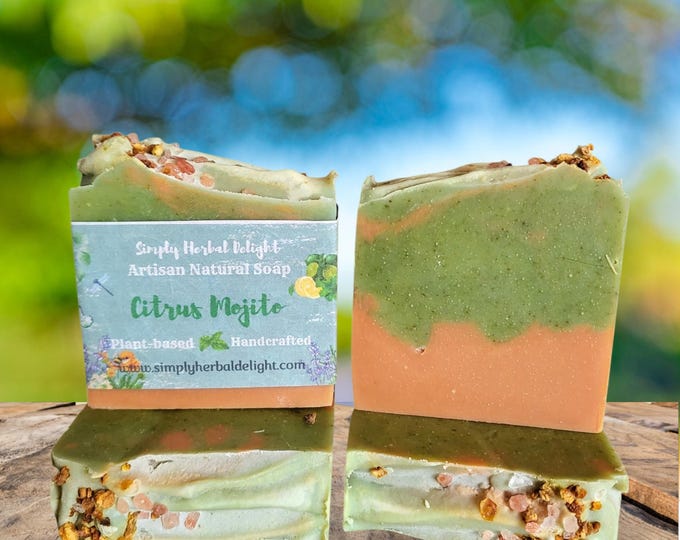 Citrus Mojito Artisanal Soap. Moringa leaf Citrus Soap bars.  Handcrafted Cocoabutter and Coconut Milk Hydrating Soap. Mojito Citrusy bars