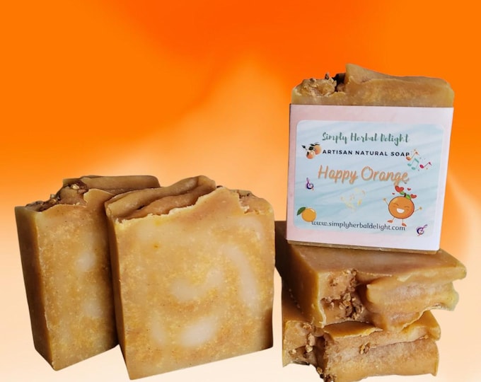 Happy Orange Artisan Soap. Orange,Bergamot,Lemon Handcrafted Soap.Shea butter Coconut Milk Soap.Citrus Zest Turmeric Handmade Vegan Soap