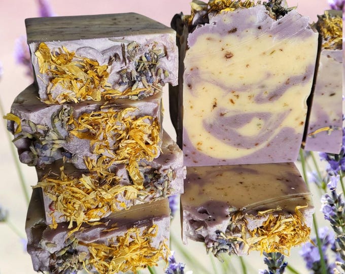 Lavender Calendula Botanical Soap.Herbal Tea Brew of Calendula,St.John's Wort. Lavender Handmade Soap. Lavender,Orange Blossom,Calendula