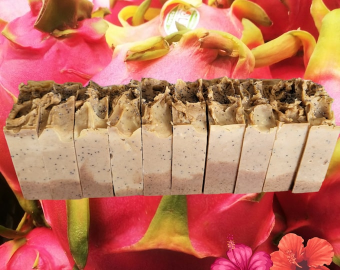 Soap Loaf Passion of the Dragon.Dragon Fruit Poppy Seed Vegan Soap Loaf.Artisan Soap Loaf of 10 bars Precut.Red Clay, Hibiscus,Red Beet Root