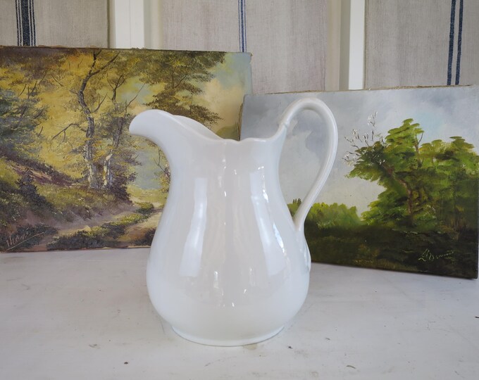 Large White Ironstone Pitcher – Vintage Farmhouse Water Jug – Cottage ...