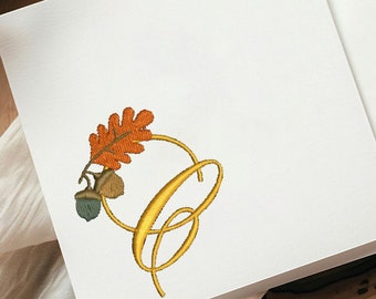 Autumn Acorn Leaf Monogram Frame Thanksgiving Embroidery Design (PES)