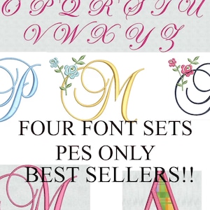 PES HUGE Sale! FOUR Sets! Best Sellers! Instant Download Machine Embroidery Design Script Fonts Monogram Applique Alphabet Wedding baby gift