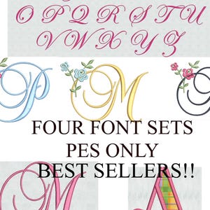 Four sets! PES HUGE Sale! Best Sellers! Instant Download Machine Embroidery Design Script Fonts Monogram Applique Alphabet Wedding baby gift
