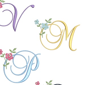 pes 26 mooie bloemenrozen alfabet hoofdletters eerste borduurwerk Instant download monogram bruiloft zakdoek bruid cadeau PES-indeling op maat