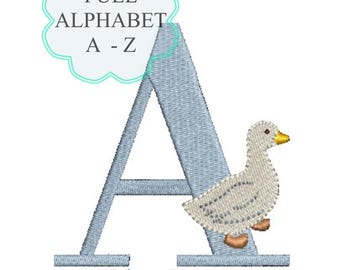 Goose Embroidery Alphabet Designs Fonts A  To Z  Farmhouse Nursery PES