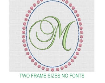Embroidery Monogram Oval Dot Frame PES Design  2 Sizes No Fonts Included