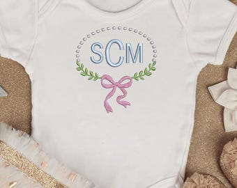 Ribbon Bow Frame Embroidery Design Files For Monogram PES Format