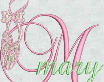 HUGE SALE! INSTANT Download Ballet Slippers Ballerina Machine Embroidery Designs Fancy Font Alphabet Monogram Exp Only format