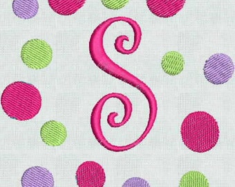 HUGE SALE! Instant Download Embroidery Machine Designs Curlz Fun Font 60 Files Alphabet Polka Dots Frame PES Format