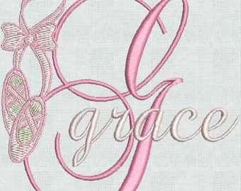 INSTANT Download Ballet Slippers Ballerina Machine Embroidery Designs Fancy Font Alphabet Monogram PES format