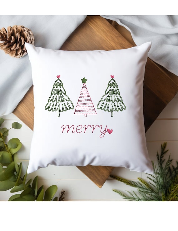 HUGE SALE! 2 files Merry Christmas Trees  Pillow Embroidery sweatshirt  Table Decor Linens Napkins Holiday Gift PES only