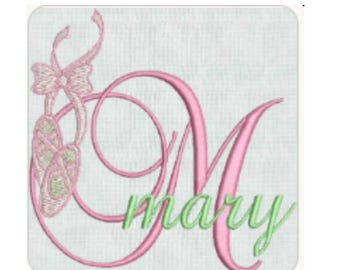 Ballet Slippers Machine Embroidery Monogram Design (PES Format)