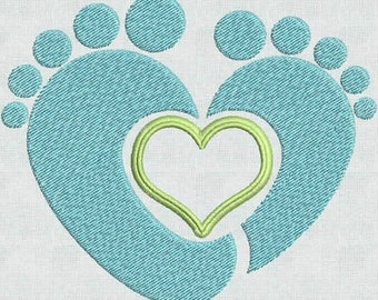 Machine Embroidery Designs Baby Feet Heart 2 sizes PES Format
