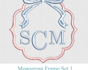 Monogram Frame Embroidery Designs Files Ribbon Bow PES Format