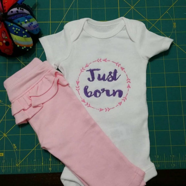 HUGE Sale Instant Download Embroidery Machine Pes Designs Arrow Wreath Mod Elements Just Born for  Newborn Baby Bodysuit 2 Sizes PES Format