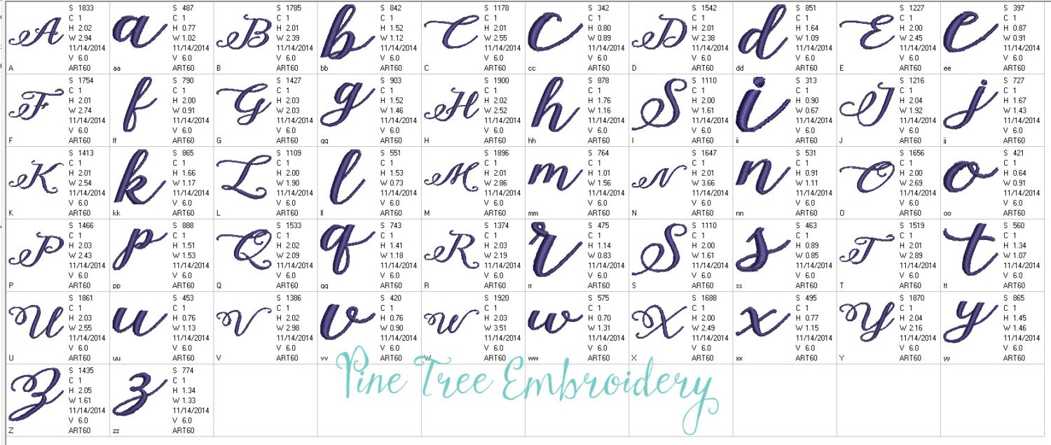 Machine Embroidery Script Embroidery Machine Designs Font Monogram Alphabet Fancy Script Font 52 ...