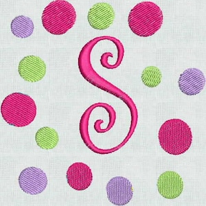 HUGE SALE! Instant Download Embroidery Machine Designs Curlz Fun Font 60 Files Alphabet Polka Dots Frame PES Format