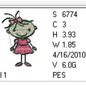 May include: Five embroidery designs for a cat, dog, two girls, and a man. The designs are simple and cartoonish. The designs are in PES format.