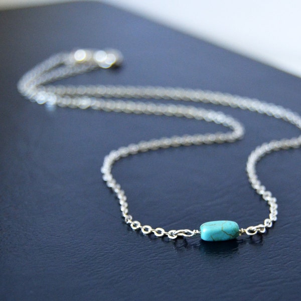 Sterling Silver and Turquoise Choker Necklace - Tiny Beaded Choker - 13 Inch Sterling Choker for Women - Layered Necklace