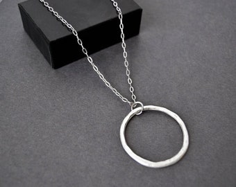 Large Circle Necklace, Womens Long Link Necklace, Dainty Stainless Steel Chain, Layering Necklace, Circle Statement Necklace
