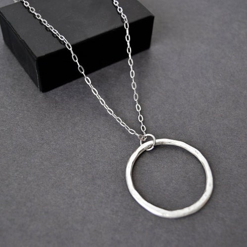 Large Circle Necklace, Womens Long Link Necklace, Dainty Stainless Steel Chain, Layering Necklace, Circle Statement Necklace