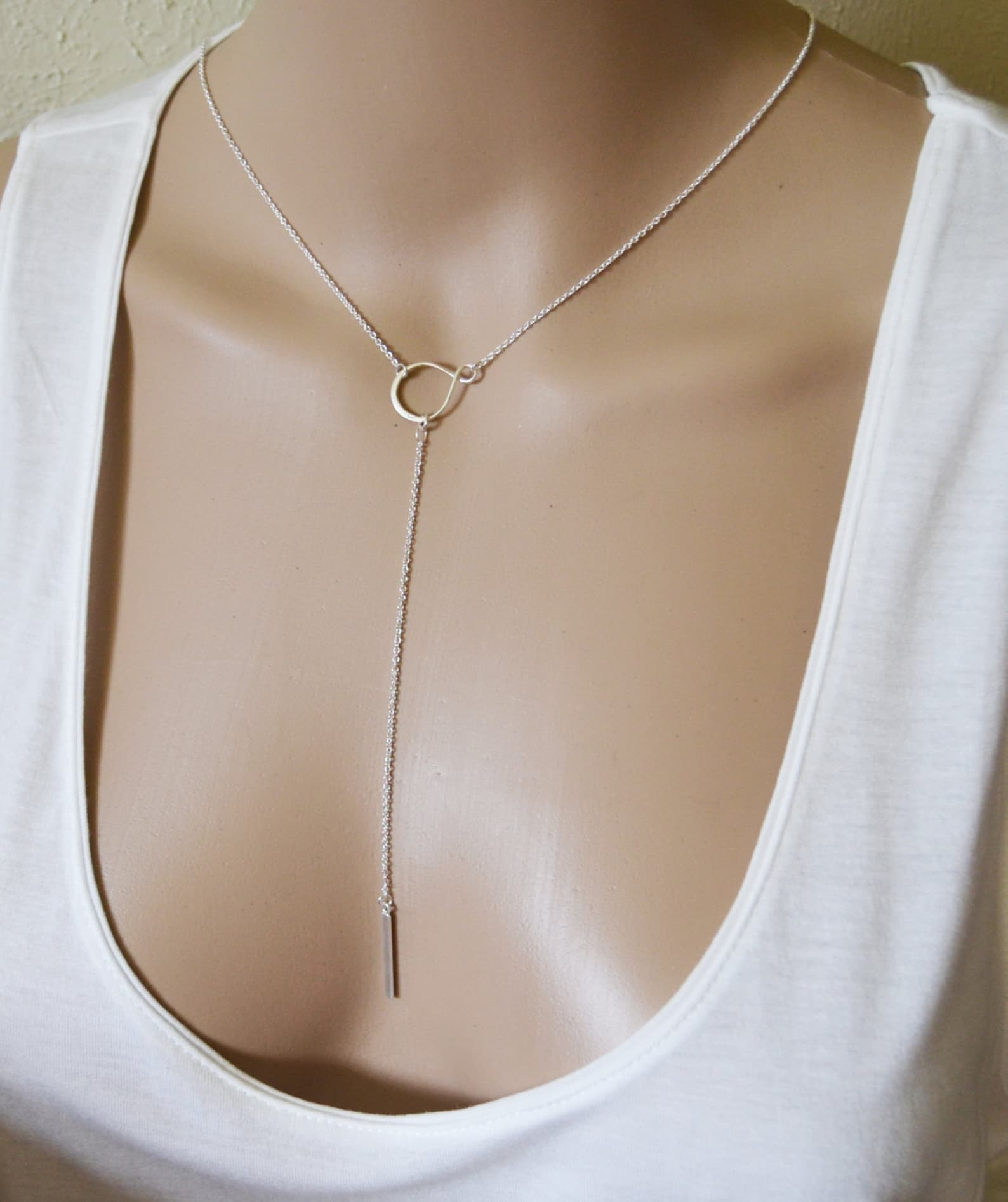 Cleavage Necklace Layered Long Infinity Necklace Silver Etsy
