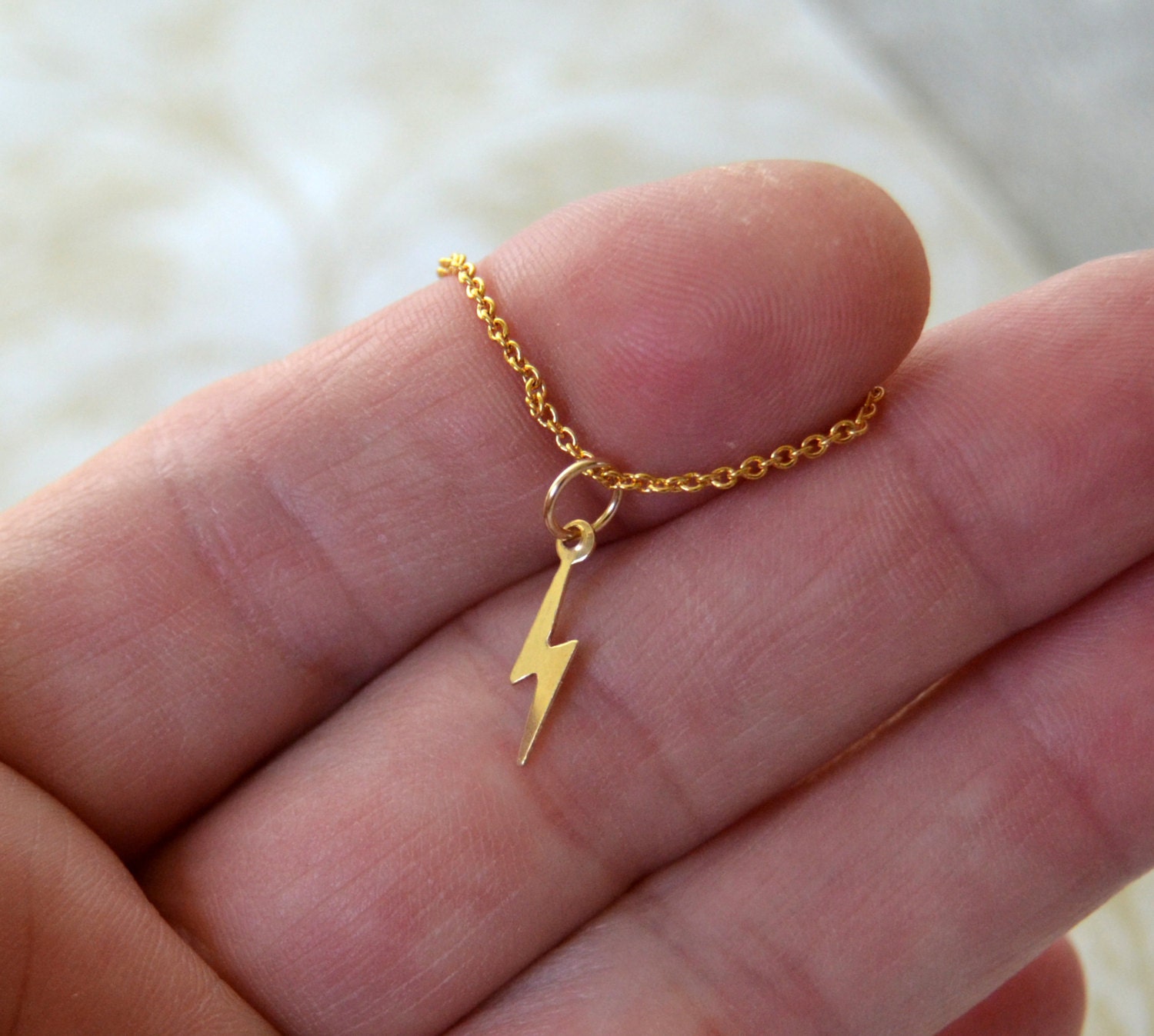 Tiny Gold Lightning Bolt Necklace Dainty Gold Necklace 14kt Etsy