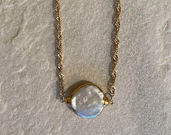 Mother of Pearl Necklace Dainty 24k Gold