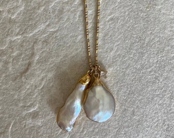La Perla Charm Necklace: 24k Gold Plated Pearl & Cubic Zirconia