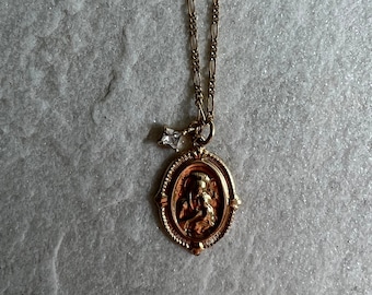 Hail Mary Necklace: 24k Gold Figaro Chain, Religious Pendant
