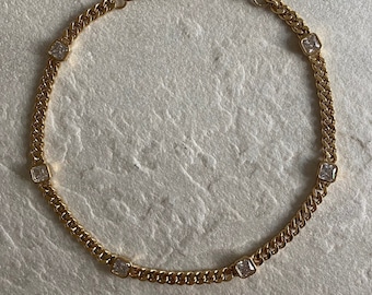 Gold Plated Chain Choker: Cubic Zirconia Statement Necklace