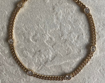 Chunky 24k Gold Chain Choker: Oval Cubic Zirconia Necklace