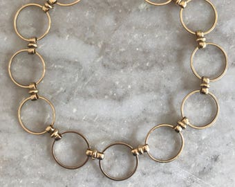 24k Gold Thick Chain Choker: Adjustable Brass Circle Link Necklace