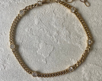 Chunky 24k Gold Plated Choker: Cubic Zirconia Chain Necklace