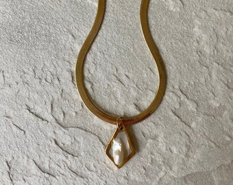 Dainty Pearl Herringbone Necklace: 24k Gold Plated Chain